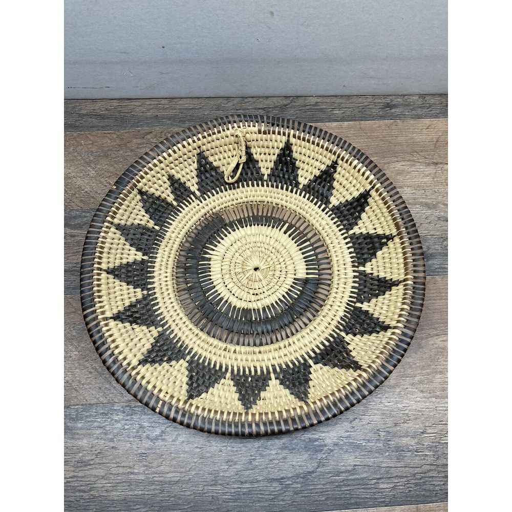 Tribal Vintage Fiber Rush 12" Woven Basket/Bowl BOHO Beige/Brown Star
